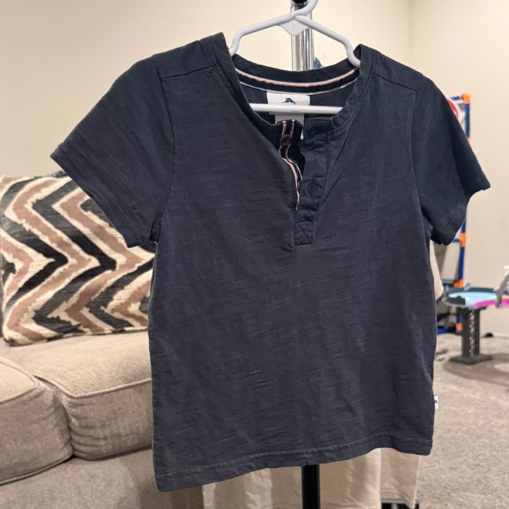 Tommy Bahama Navy Short Sleeve Henley with Coral Trim